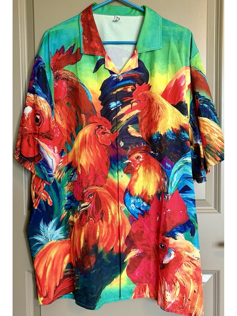 Men’s XXL Tropical Hawaiian Style Shirt, Rooster Theme